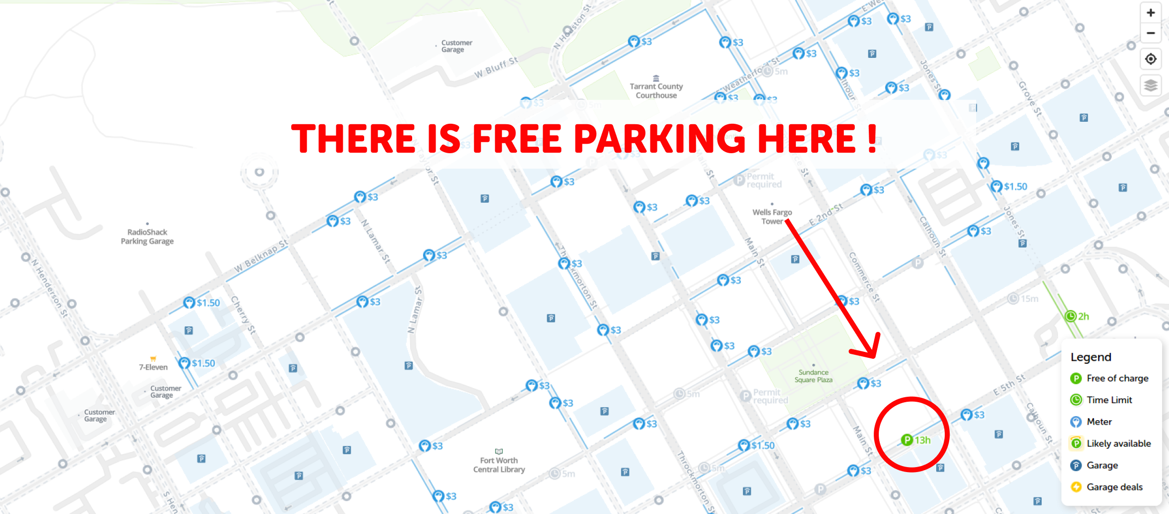 map of free parking in Fort Worth - SpotAngels